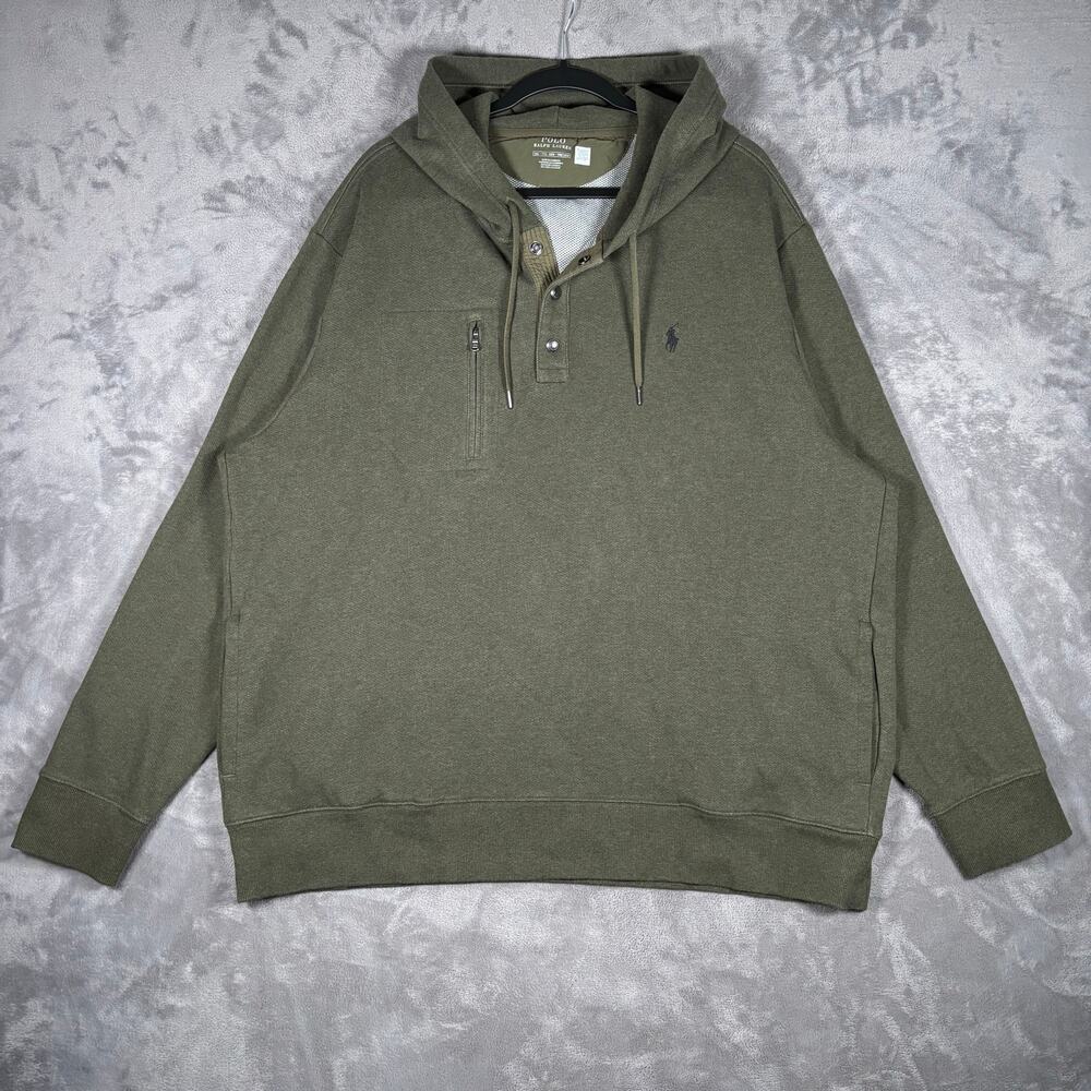 Polo Ralph Lauren Men’s Size XXL Olive French Terry Snap Placket Hoodie